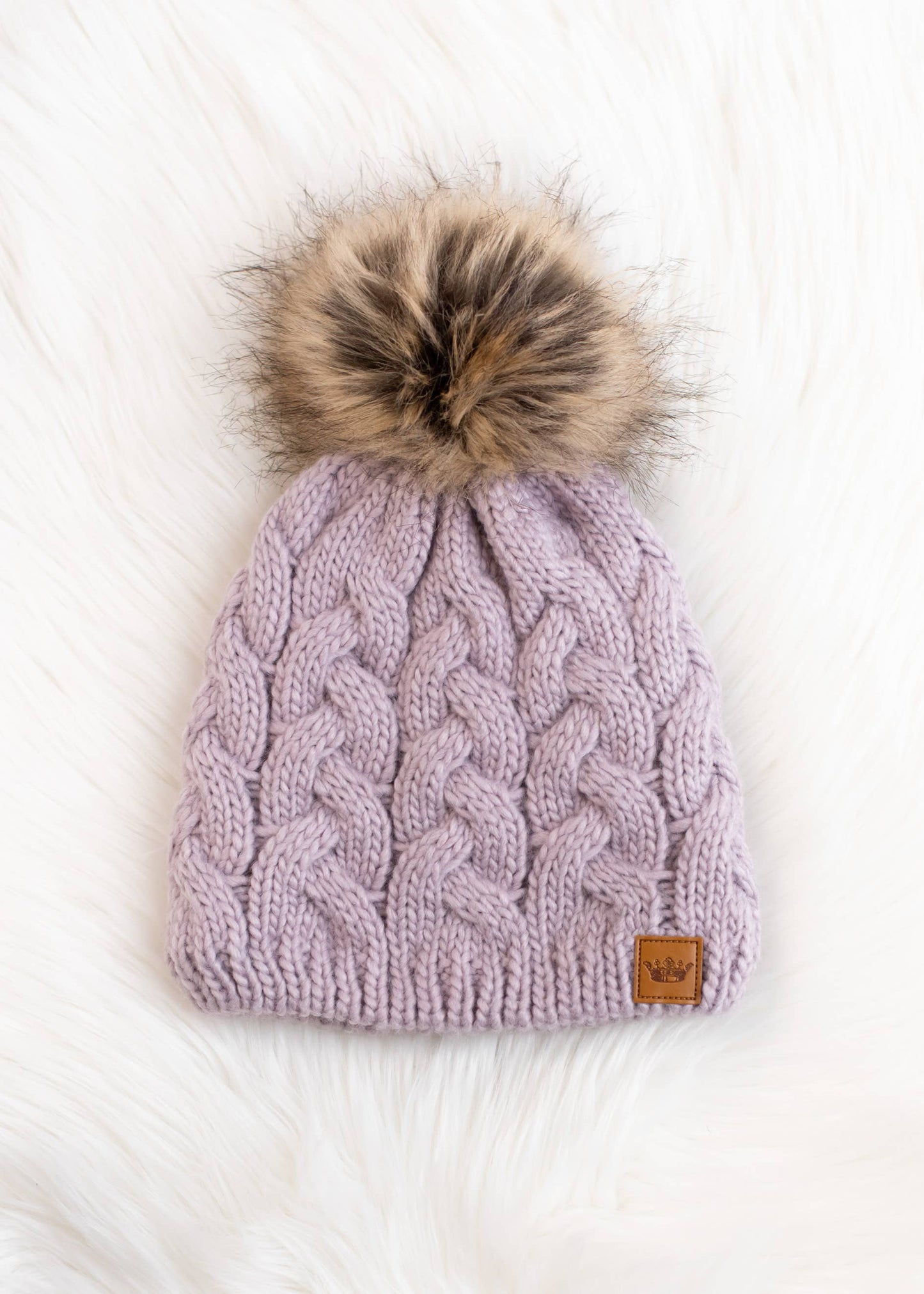Lilac Braided Knit Pom Hat