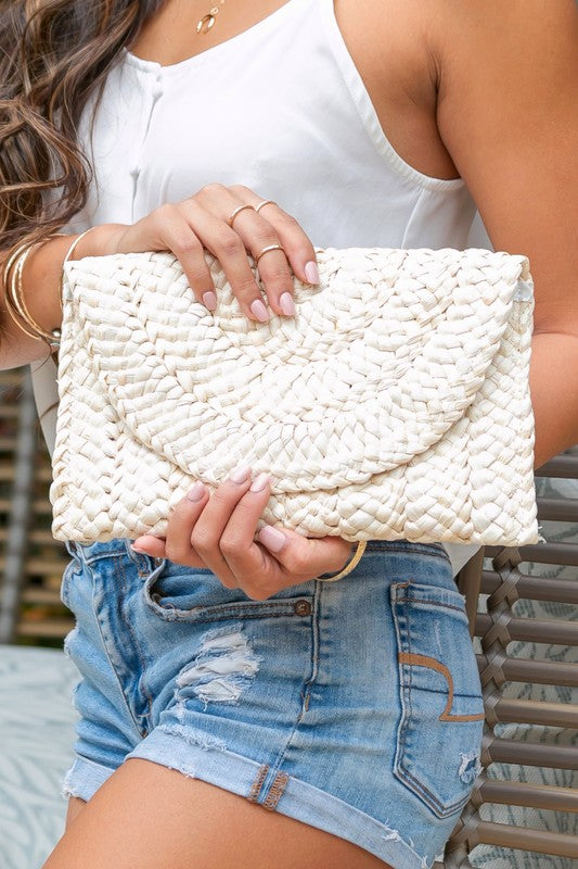 Emmy Fold Over Straw Clutch
