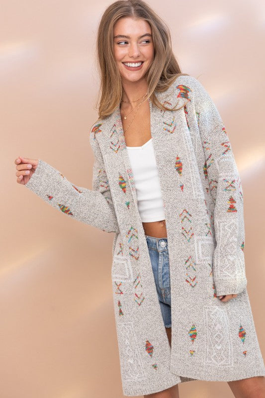 Aztec Marled Cardigan Sweater