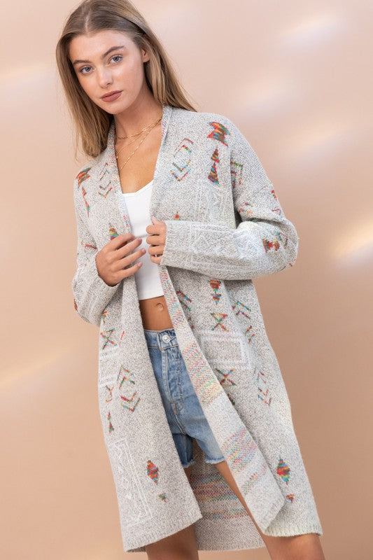 Aztec Marled Cardigan Sweater