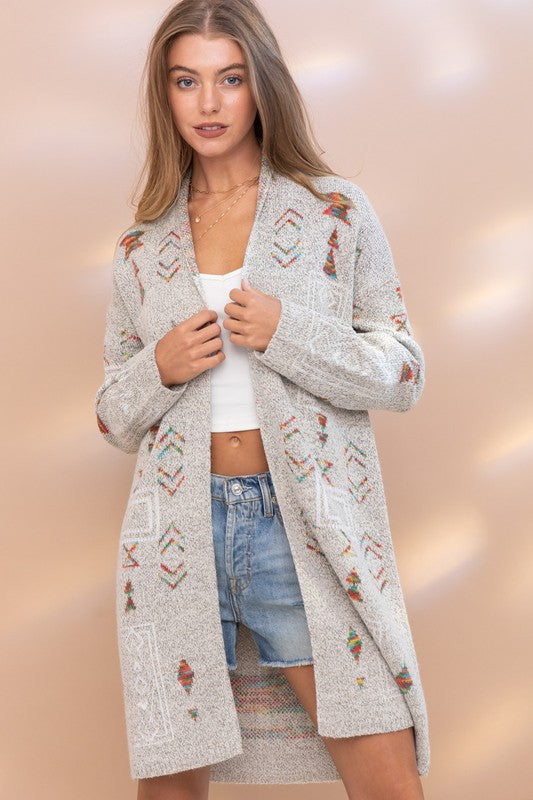 Aztec Marled Cardigan Sweater