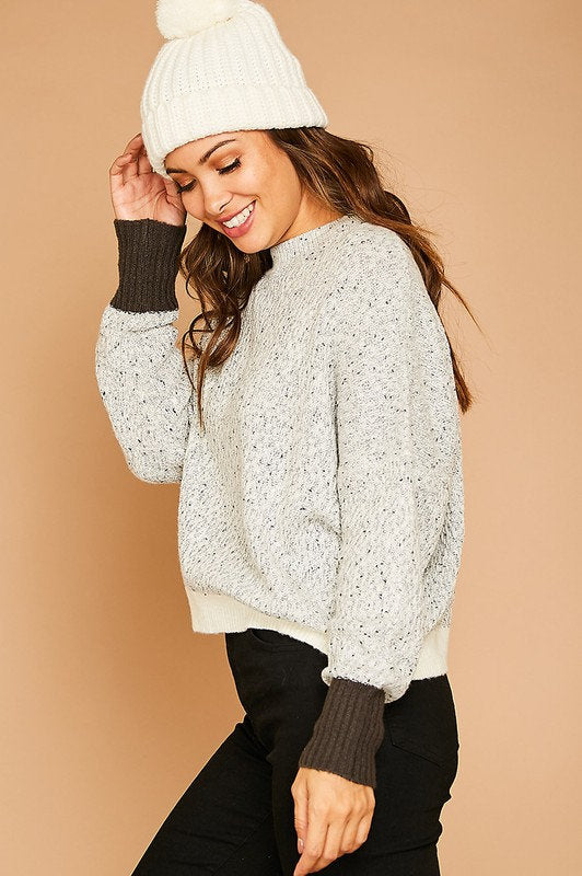 Color Block Mock Neck Sweater