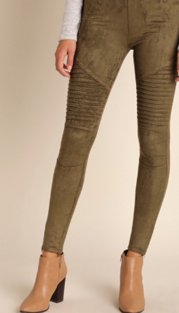 High Waisted Suede Moto Jegging Olive