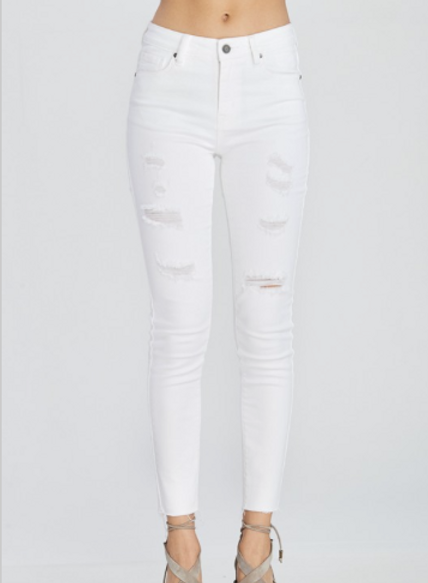 Distressed Raw Cut Skinny Jean White