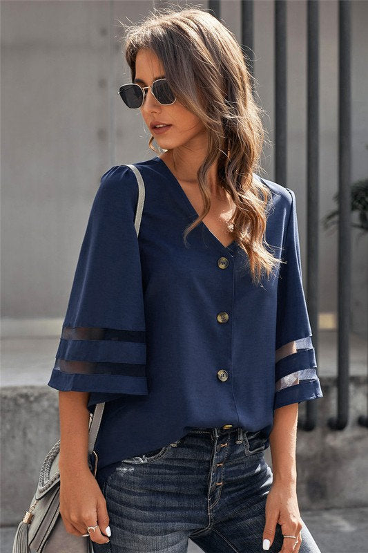 Olivia Button Up Blouse Navy