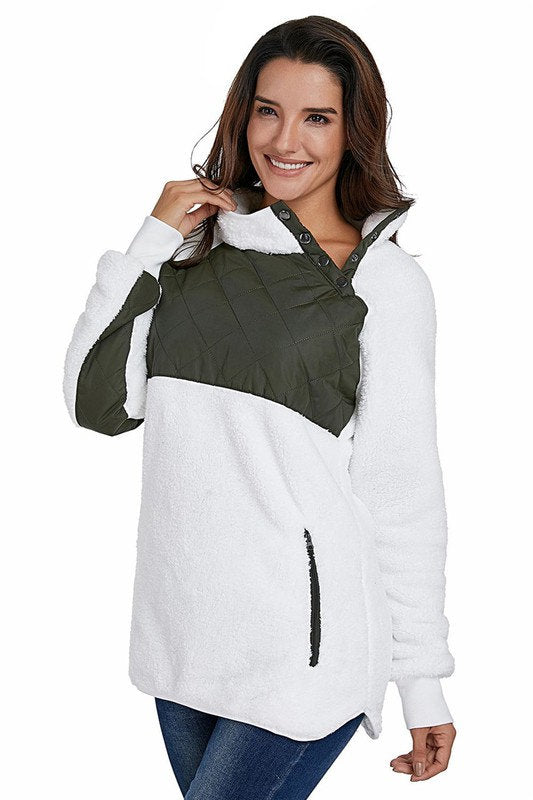 Asymmetrical Fleece Pullover White