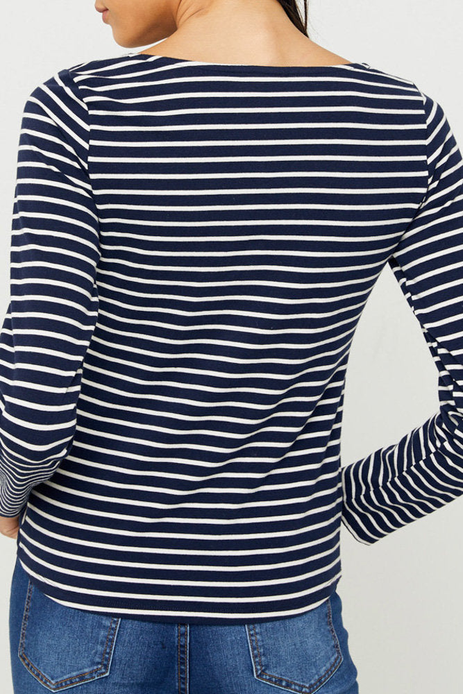 Scalloped Neck Long Sleeve Navy