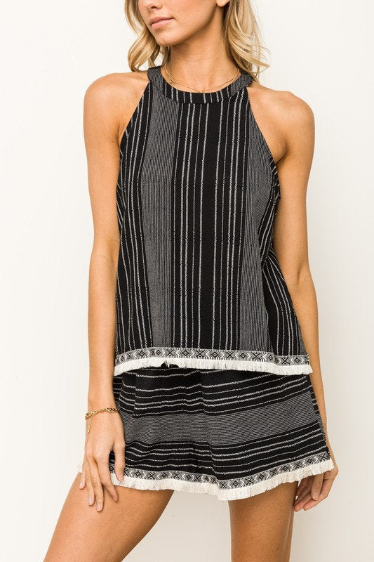 Textured Stripe Fringe Tank