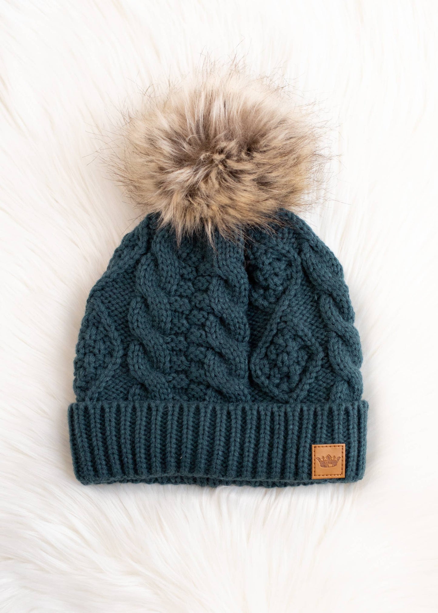 Deep Teal Cable Knit Pom Hat