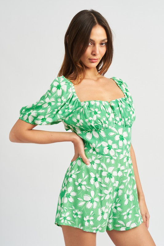 Bubble Sleeve Floral Romper