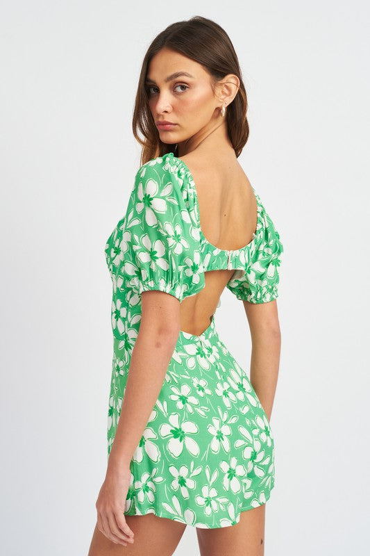 Bubble Sleeve Floral Romper