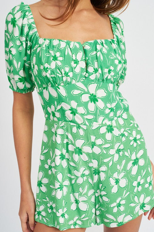 Bubble Sleeve Floral Romper