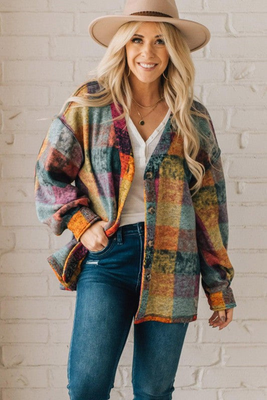 Plaid Button Shacket Cardigan