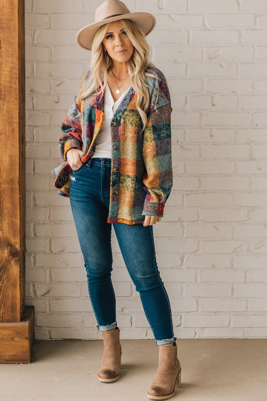Plaid Button Shacket Cardigan