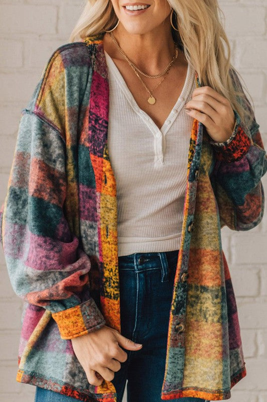 Plaid Button Shacket Cardigan