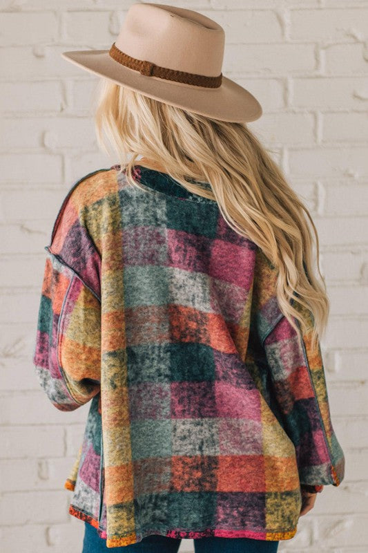 Plaid Button Shacket Cardigan