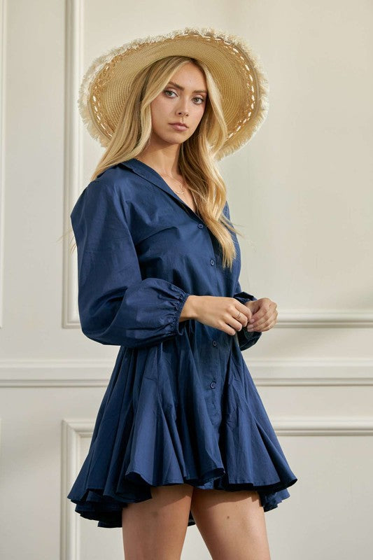 Solid Flare Shirt Dress