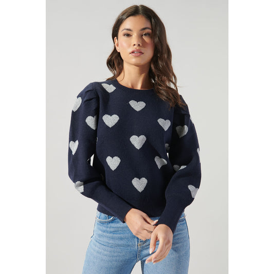 Sweetheart Lurex Puff Sleeve Sweater