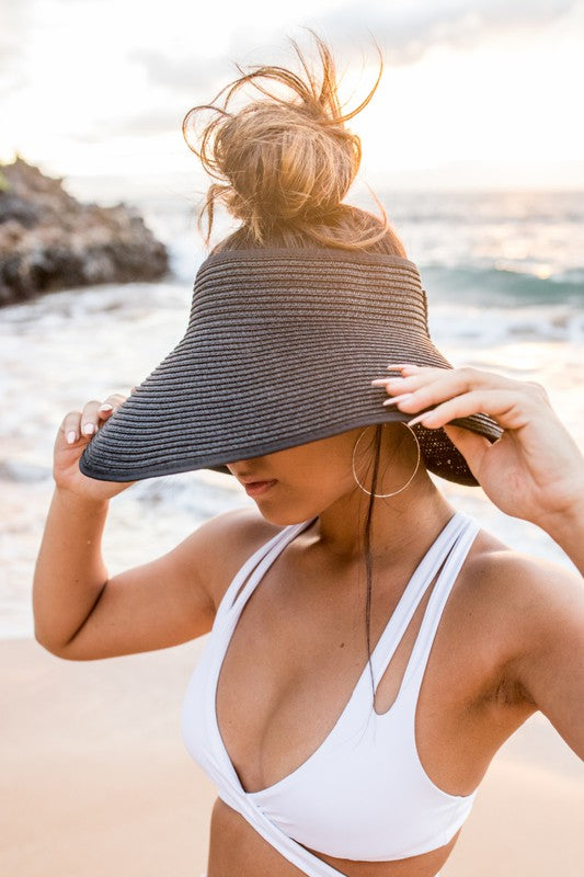 Foldable Wide Brim Bow Visor - Assorted Colors