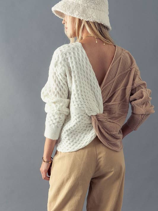 Diamond Quilted Knot Back Sweater