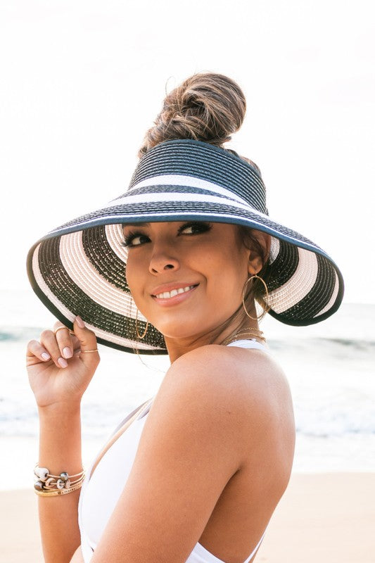 Foldable Wide Stripe Bow Visor - Assorted Colors