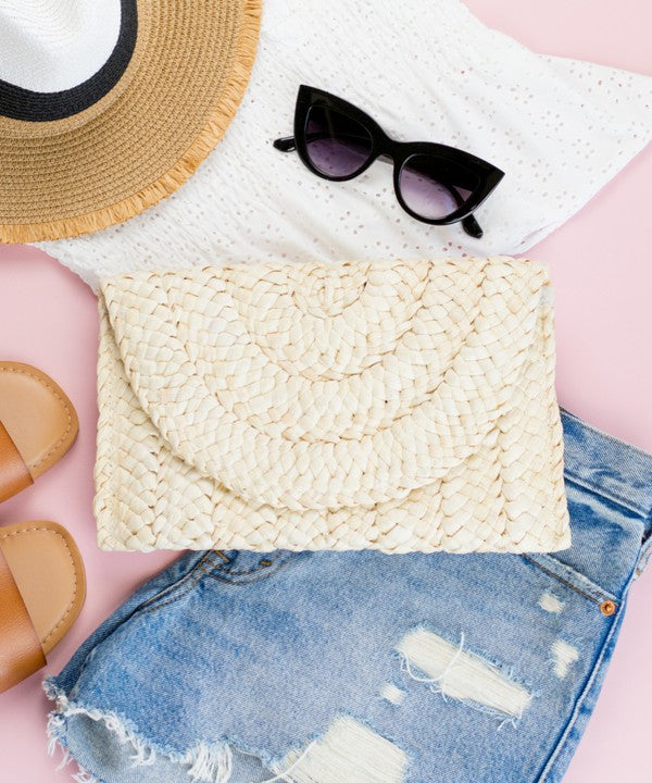 Emmy Fold Over Straw Clutch
