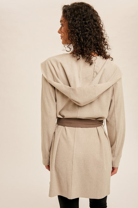 Naomi Belted Hoodie Coat Taupe
