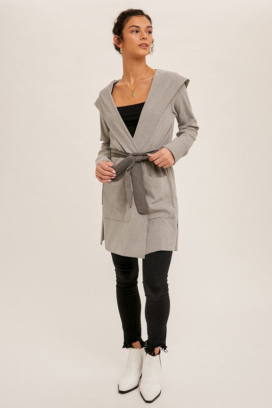 Naomi Belted Hoodie Coat Gray