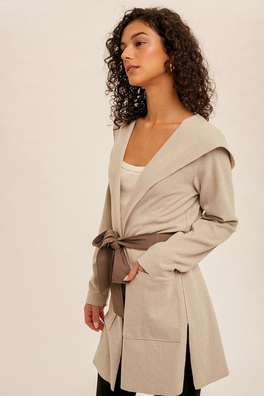Naomi Belted Hoodie Coat Taupe