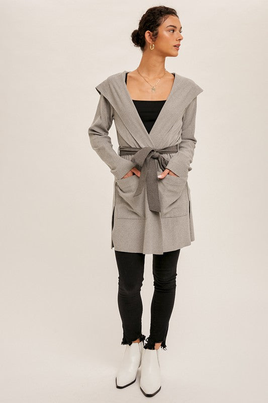 Naomi Belted Hoodie Coat Gray