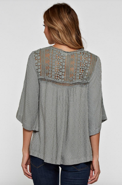 Love Stitch Crochet Lace Top Sage