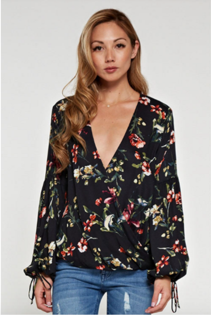 Love Stitch Printed Surplice Top
