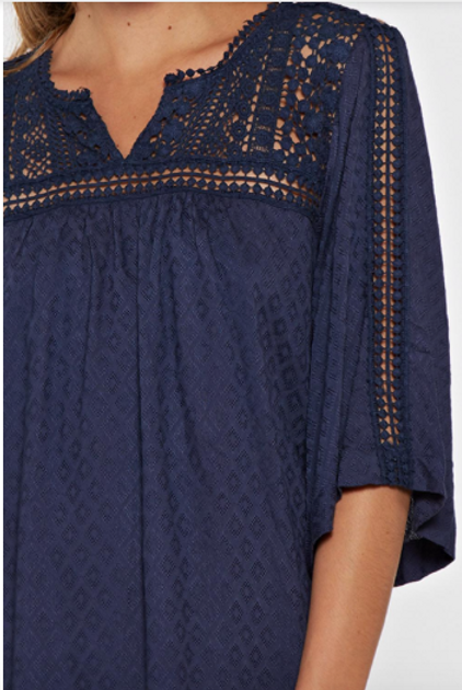 Love Stitch Crochet Lace Top Navy