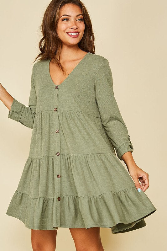 Maci Button Down Ruffle Dress Olive