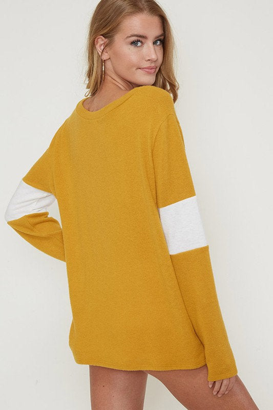 Color Block Knit Sweater Mustard