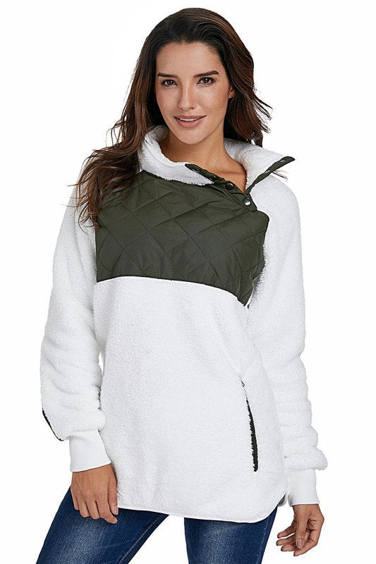 Asymmetrical Fleece Pullover White