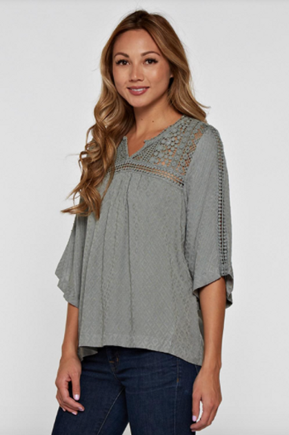 Love Stitch Crochet Lace Top Sage