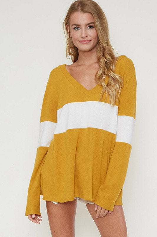 Color Block Knit Sweater Mustard