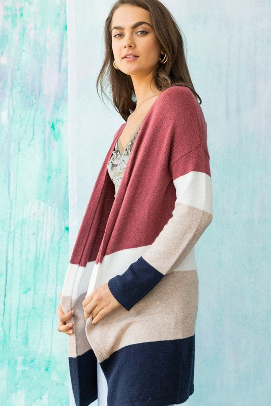 Colorblock Long Open Cardigan