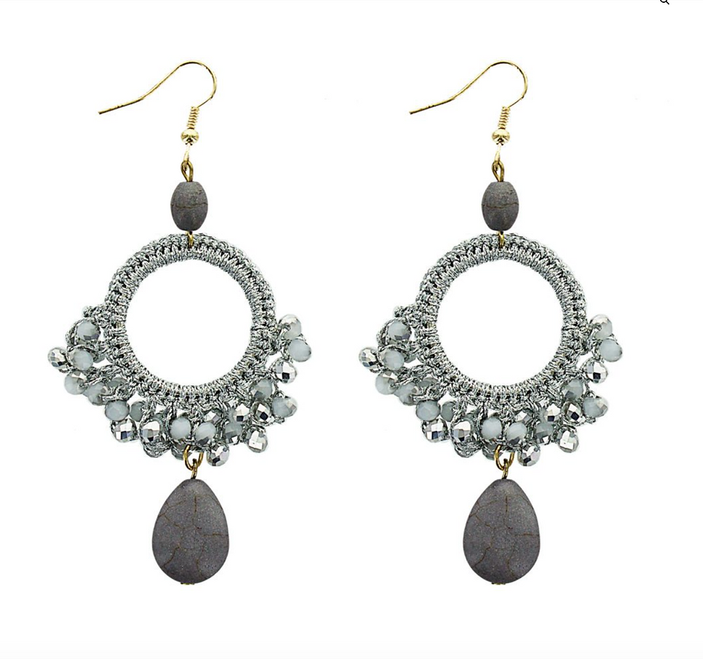 Beaded Stone Drop Earrings