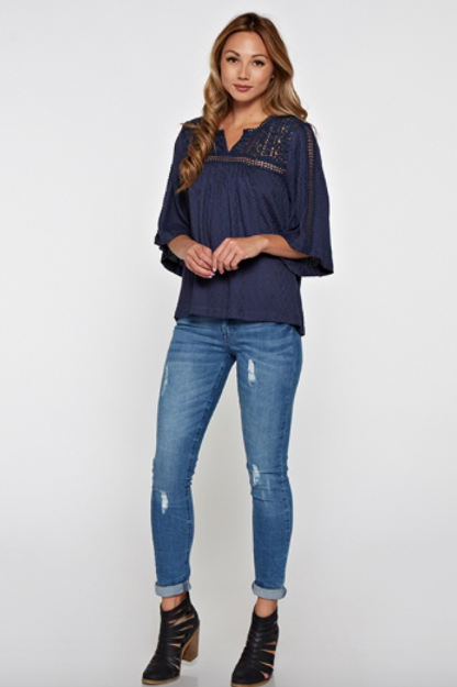 Love Stitch Crochet Lace Top Navy