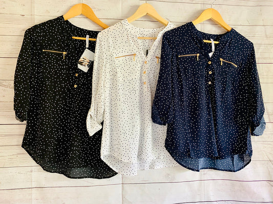 Ivory Polka Dot Zipper Blouse