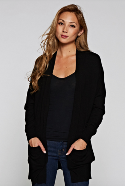 Love Stitch Open Cardigan Black
