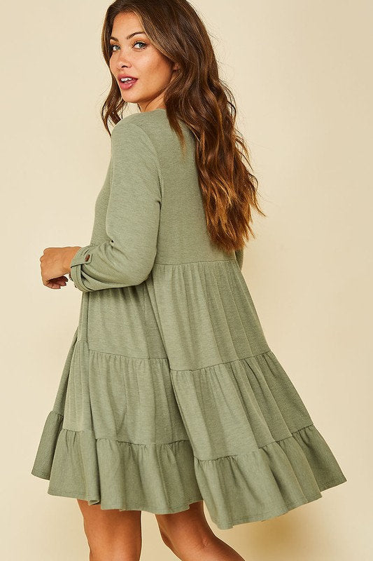 Maci Button Down Ruffle Dress Olive