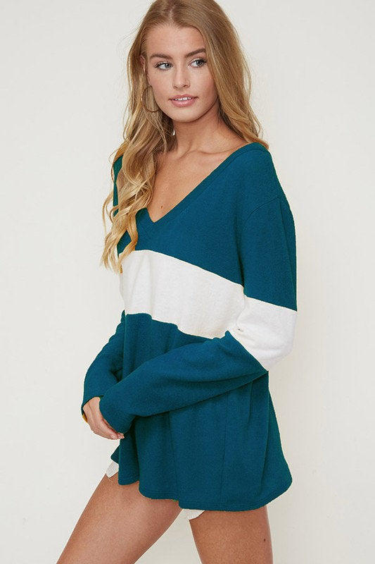 Color Block Knit Sweater Teal