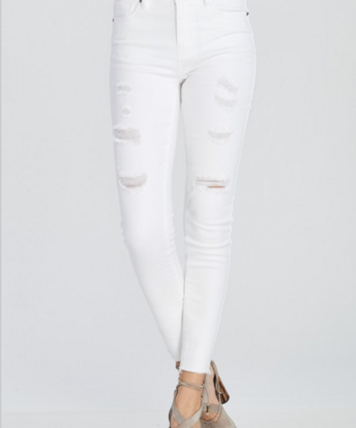 Distressed Raw Cut Skinny Jean White