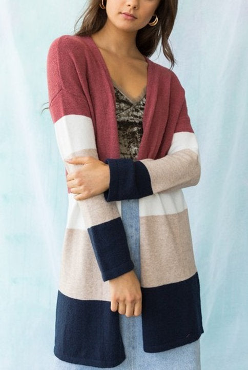 Colorblock Long Open Cardigan