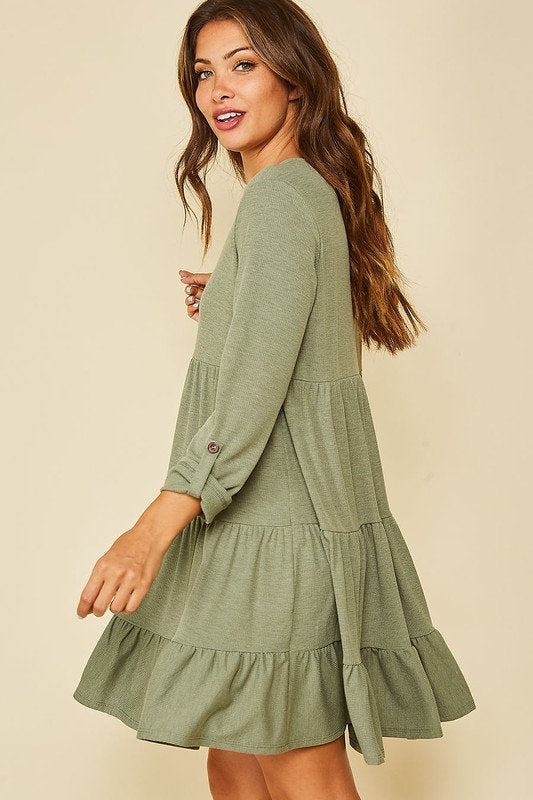 Maci Button Down Ruffle Dress Olive