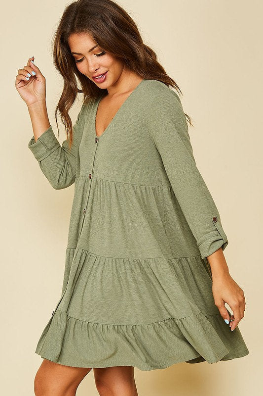 Maci Button Down Ruffle Dress Olive