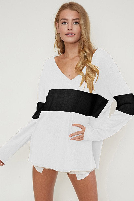 Color Block Knit Sweater Black